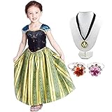 [Entregando amor e paz] プリンセス ドレス 緑 コスプレ 衣装 コスチューム (ドレス+ネックレス+指輪)３点セット プリンセスドレス 女の子 (100.緑×黒)