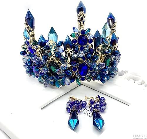 hair jewelry crown tiaras for women Brides Oversize Blue Baroque Royal Tiaras Crown Headpiece Retro Green Rhinestone Tiara Hairbands Wedding Hair