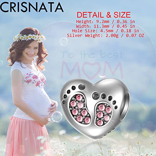 Baby Shower Gifts New Baby Footprint Birthstone Charm, 925 Sterling Silver Feet on Heart Beads, fits European Birthday Bracelet, Gifts for Mom/Wife/Kids2