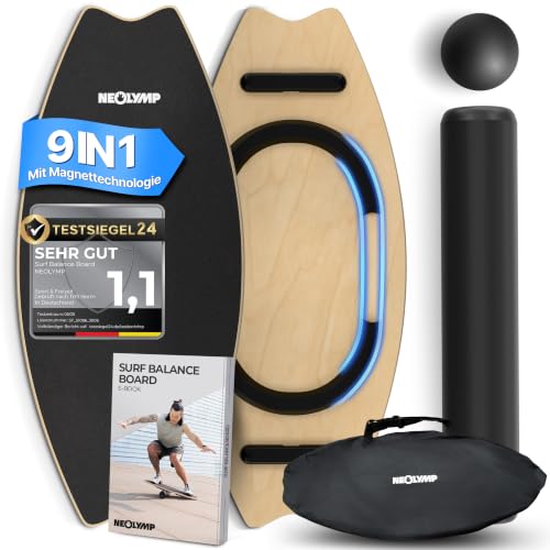 NEOLYMP Balance Board Holz Gleichgewichtstrainer für Erwachsene & Kinder rutschfest & bis 210kg belastbar 7 Schwierigkeitsstufen Magnetisch einstellbar Surfboard Wackelbrett