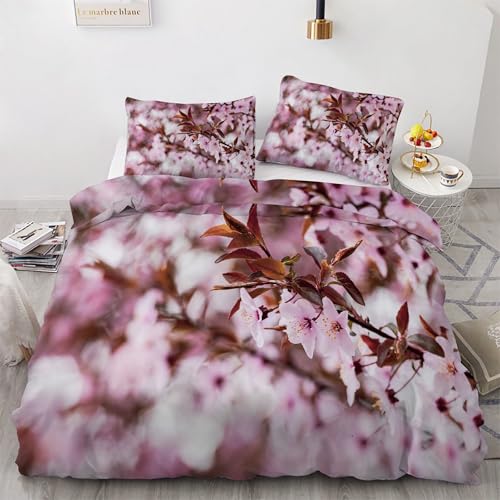 Housse Couette en Microfibre Douce 200x200 Parure Lit Fleur Pêche - 2