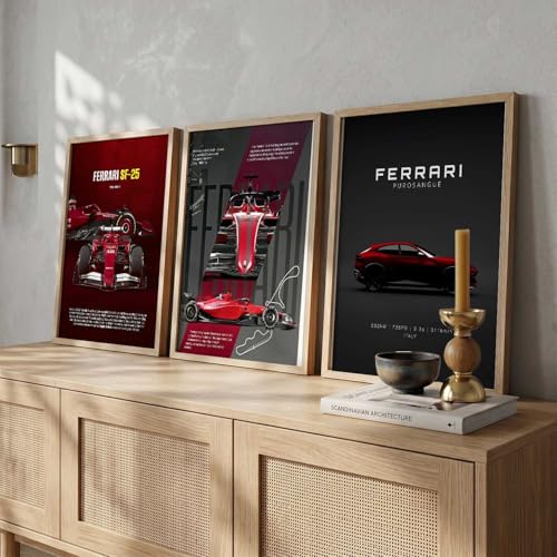 Image of walllane Big Ferrari Cars Framed Posters Gift Items for Boys Room Wall Decoration Bedroom Living Room Office Studio Decor | Car Poster Frame for Wall Decor Set Of 3 Size (13x17 inch)