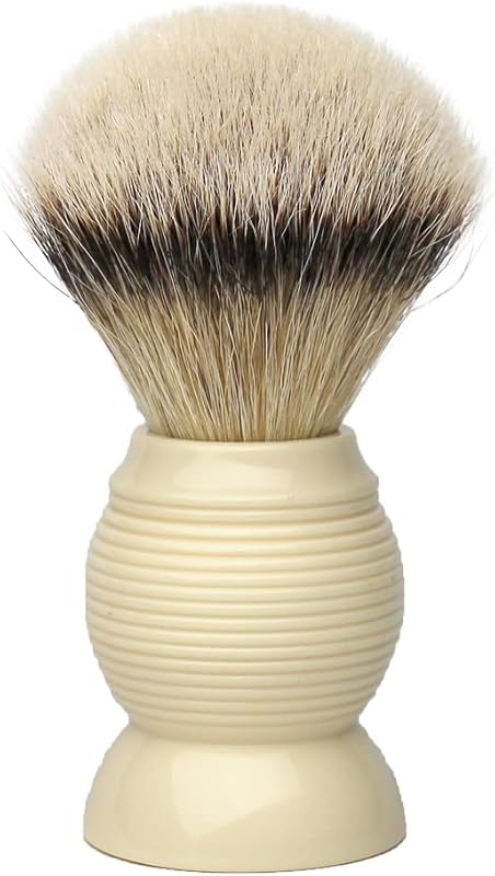 Pincel de barbear G.B.S com cerdas de texugo Silvertip e cabo de resina estilo marfim, 11,43 cm