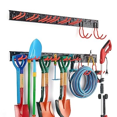 Ultrawall Multi-Storage Garage Hooks, Utility Rack with Multiple Installation Methods, Wall-Mounted Garden Tool Organizer System for Shovels, Rakes, Ladders,17pcs