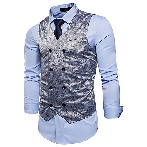 snowshine Mens Victorian Vest Gothic Steampunk Double Breasted Suit Vest Slim Fit Brocade Paisley Floral Waistcoat3