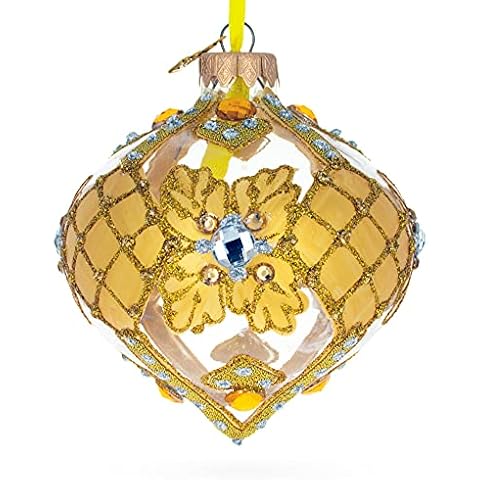 BESTPYSANKY Jeweled Golden Leaves on Clear Glass Onion Finial Christmas Ornament Cover