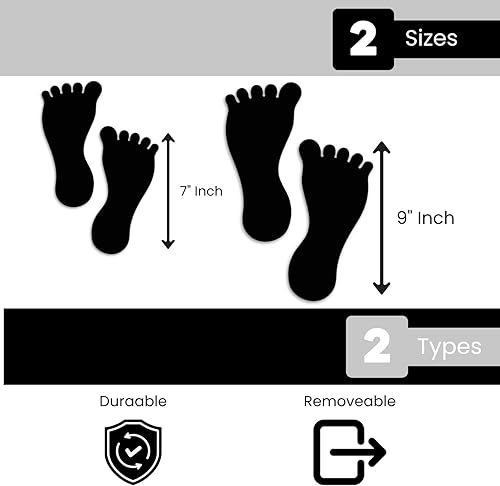 Miniatura 2 de LiteMark Calcomanías duraderas de huellas descalzas, medianas, calcomanías de vinilo brillante impermeable para marcado de ruta, negro, 7 pulgadas,