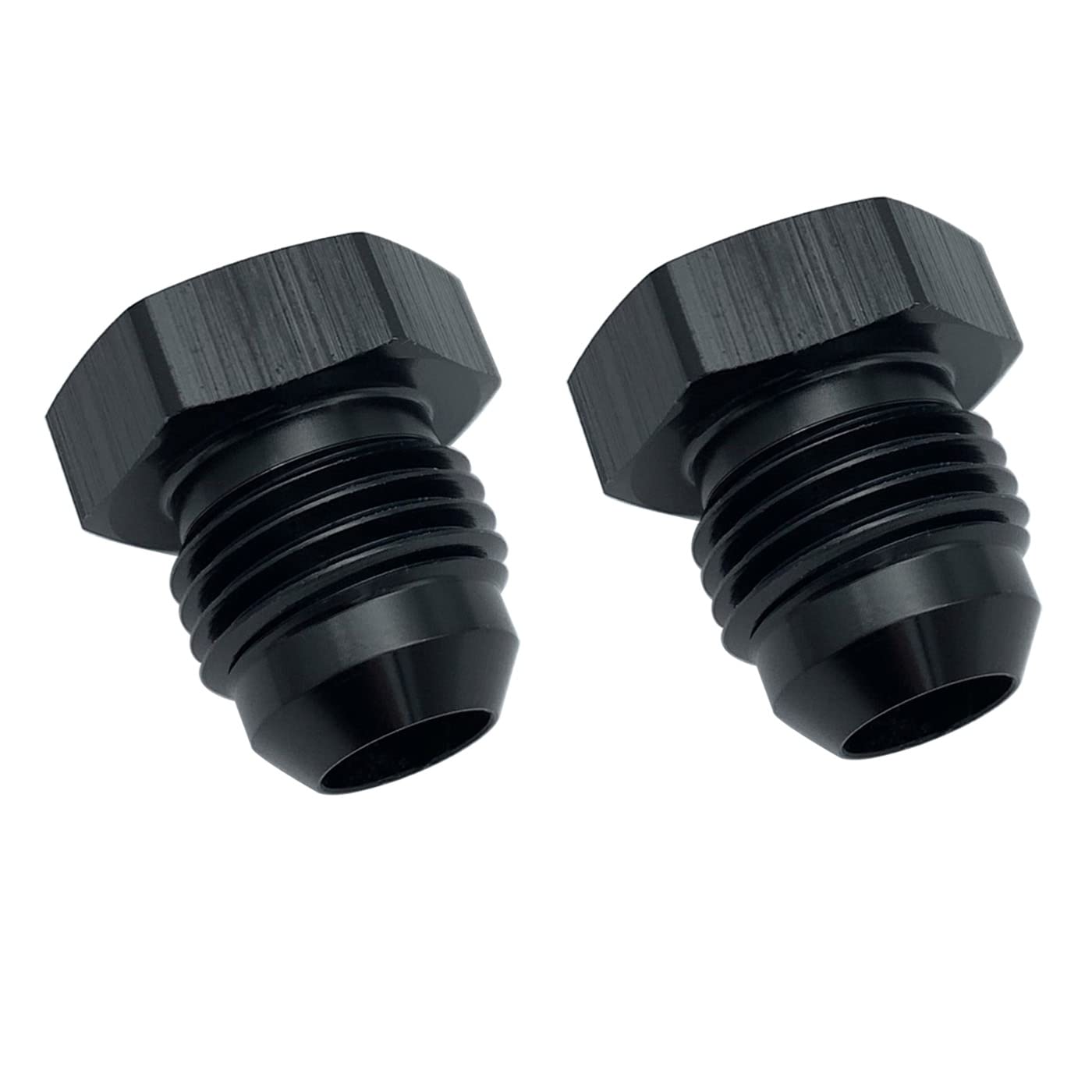 KRD PERFORMANCEBlack Aluminum 6AN Male Flare Thread Blanking Plug Fitting Hex Head Plug Cap Adapter, Pack of 2