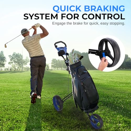 Image of SereneLife Golf Push Pull Cart - Lightweight, Foldable, Bag Holder with Adjustable Handle, Compact Folding Golf Trolley for Travel