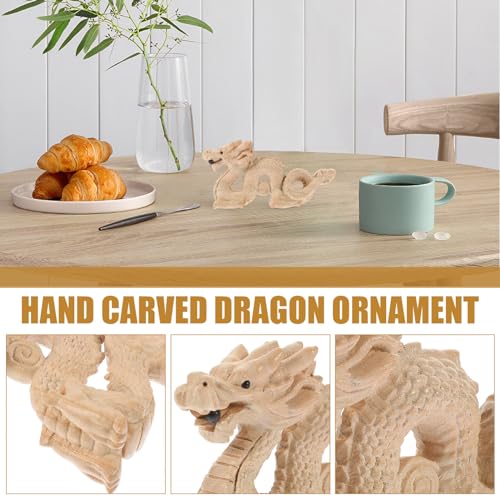 Estatua de dragón de madera para escritorio miniatura 5