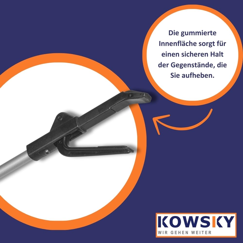 Kowsky Greifhilfe - Greifzange für Senioren - 100 CM - aus Aluminium - Greifer mit Magnet - Anti-Rutsch Greifarm - Handgreifer mit Handschlaufe - robust & stabil - schwarz