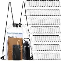 Silkfly 150 Pcs Clear Drawstring Backpacks Bulk Stadium Approved Bags for Men Women Gym Sport Colleges Event Security (Black)