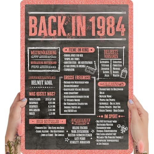 Holzbild Rosé Gold - Geschenk 40 Geburtstag "Back in 1982" - personalisierbar zum Hinstellen/Aufhängen optional beleuchtet, 40 Geburtstag Frauen - Wand-Bild Aufsteller - persönliches Geschenk