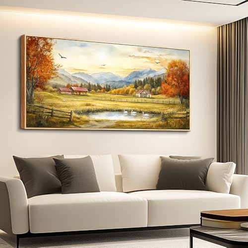 PHAOHUAXM Large Canvas Wall Decor For Living Room Wall Art For Farmhouse Office Mural For Bedroom Ink-Wash Landscape Paintings Print Artworks Pictures Dining Room Home Decor 30"X60" Wood Framed