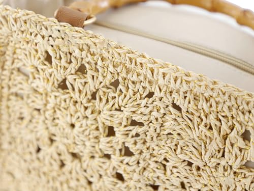 Image of Women Straw Tote Bags Beach Summer Floral Woven Shoulder Purse Travel Beach Handbag Handmade Purse