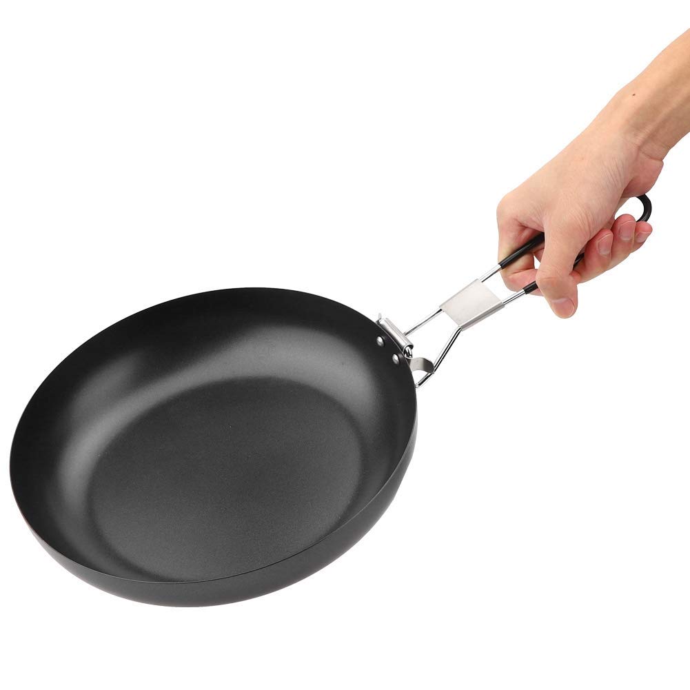 Ejoyous Poêle à Frire de Camping, Pliable, Anti-adhésive, avec poignée Pliable, pour l'intérieur et l'extérieur, la Cuisson, Le Barbecue, Le rôti, Le Pique-Nique, 24 cm