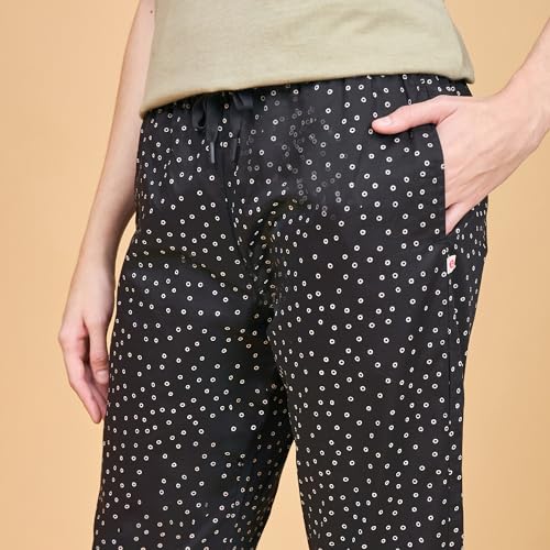 Image of Enamor Mid Rise Full Length Adjustable Drawstring Hangout Pant for Women - Relaxed Fit, Combed Cotton - E4A5