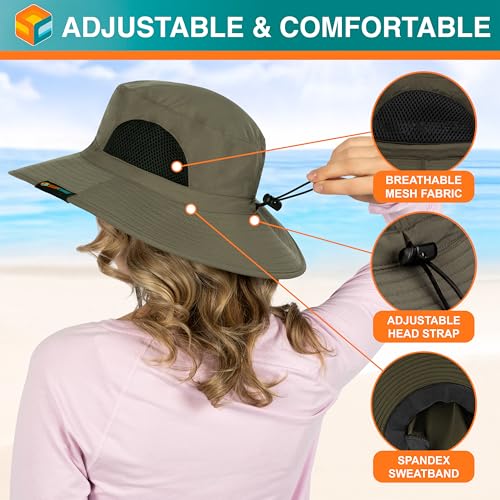 Image of SUN CUBE Wide Brim Sun Hat Men Women, Fishing Hats Sun UV Protection, Mens Hiking Bucket Hat Safari Beach Boonie, UPF 50+