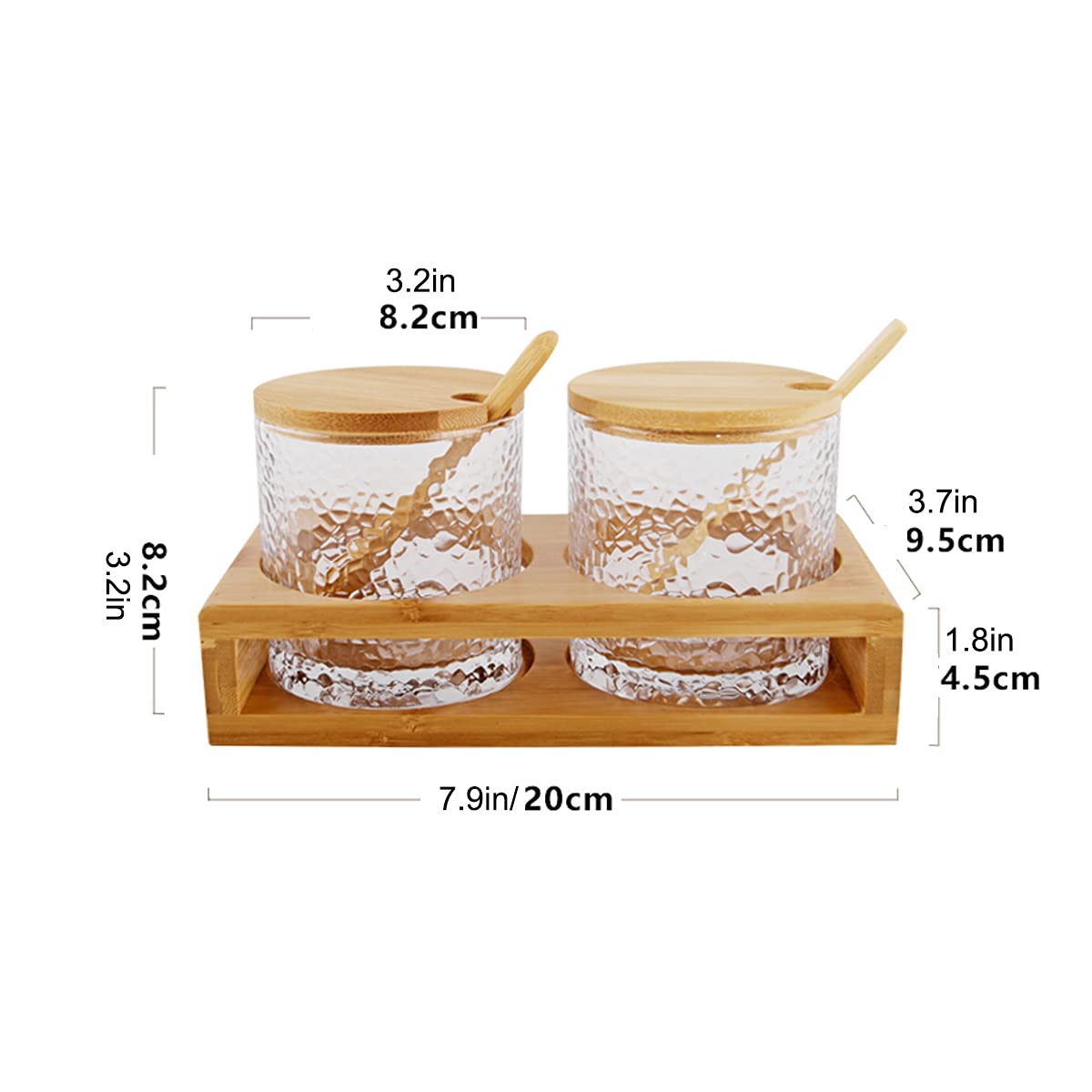 Tarros De Almacenamiento De Especias Ollas De Condimentos Caja De Condimentos Recipientes Azucareros De Vidrio Juego De Tarros De Especias Con Tapa Y Base De Cuchara De Madera, Juego De 2 O Juego De 3