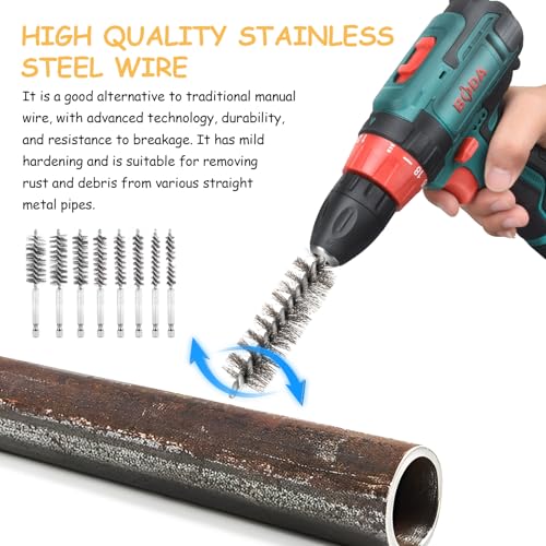 8 Stück Drahtbürste Bohrmaschine Set, Edelstahlbürste Akkuschrauber, Zylinder-Drahtbürste Rund mit Sechskantstange, Lochbürste für Polier Schleifen Entrosten, 8/9/10/11/13/15/17/19mm