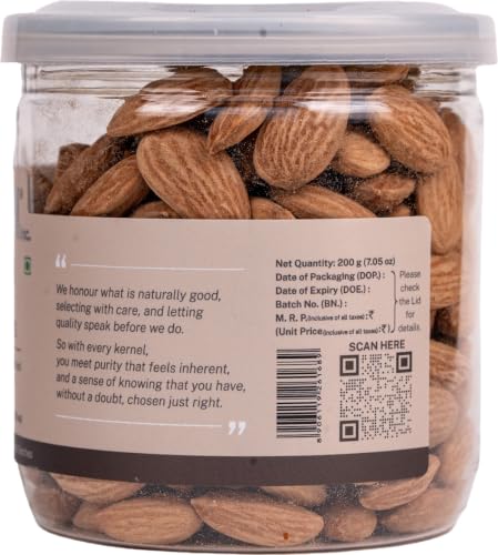 Image of Lagom Roasted Salted Almonds 200g | Lightly Salted Dry Roasted Badam | Small Batch Roasted, Crunchy Texture | No Preservatives | Vegan, Gluten Free, Non-GMO