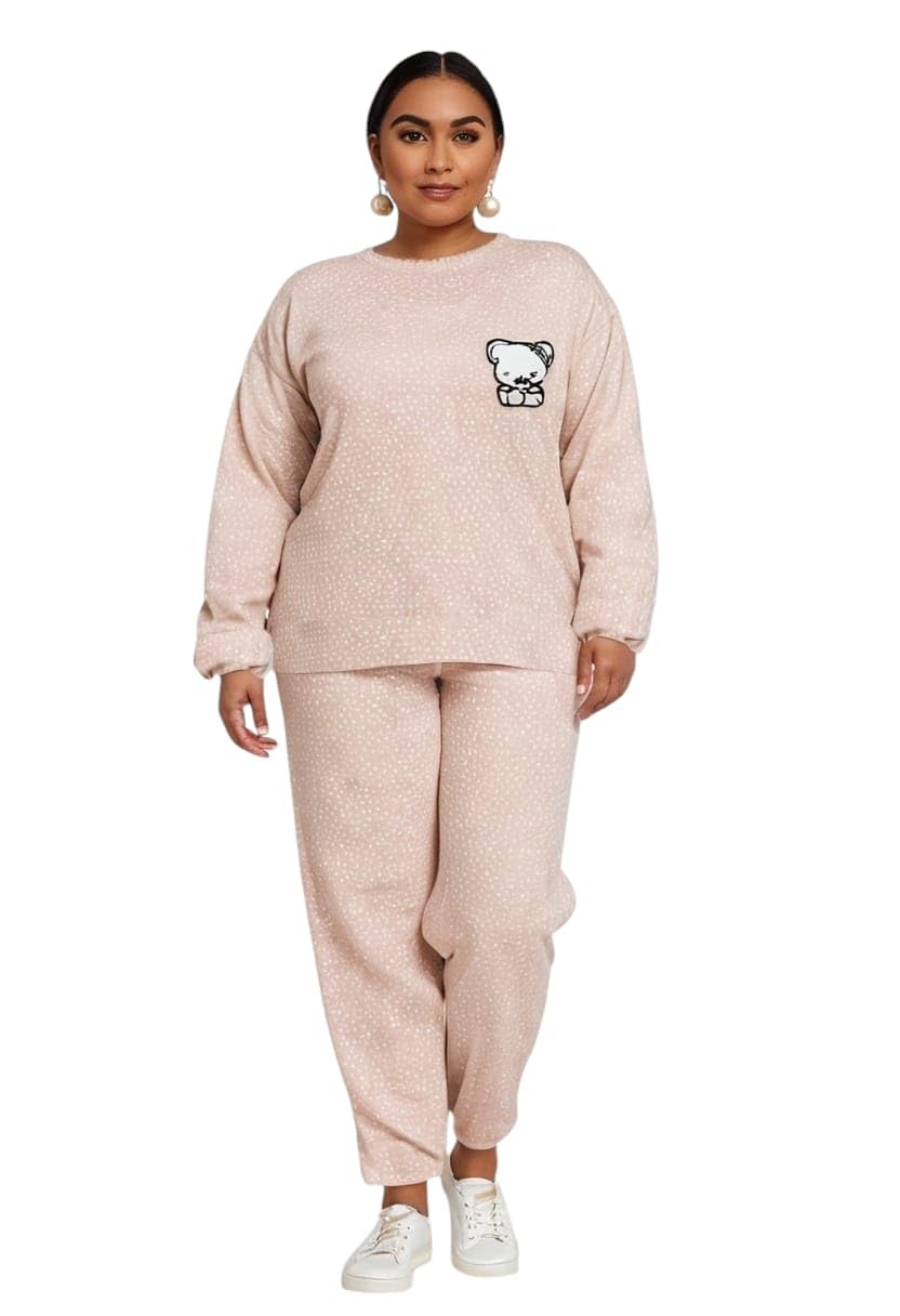 trusha dresses Women's Woolen Full Sleeve T-Shirt and Lower Set with Panda Patchwork & Bubble Embossed Design (Light Pink, XL)-picture-42