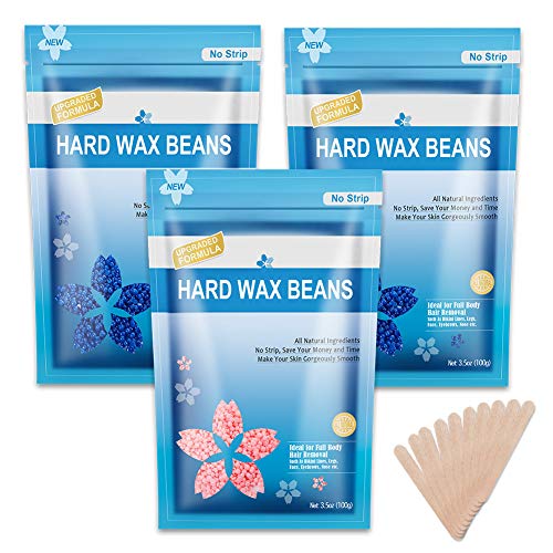 Wax Beads for Hair Removal 10.5Oz, Hard Wax Beans for Painless Hair Removal, For Facial, Eyebrow, Brazilian Bikini, At Home Waxing Beads Refill for Women Men(3 Packs)