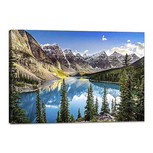 Banff Canvas Art Prints Moraine Lake Wall Art Colorado Mountain Artwork Pictures Modern National Park Scenery Poster Stretched and Framed for Living Room Decor 12x16inch