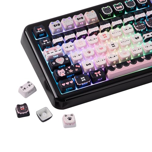 Image of KiiBOOM Cute Cat Keycaps Set, Mao Profile, Cat Shape | PC+ABS Keycap for MX Switch Mechanical Keyboard, Compatible with 60%, 65%, 75%, TKL, 96%, Full-Sized Layout (Meow Bow)