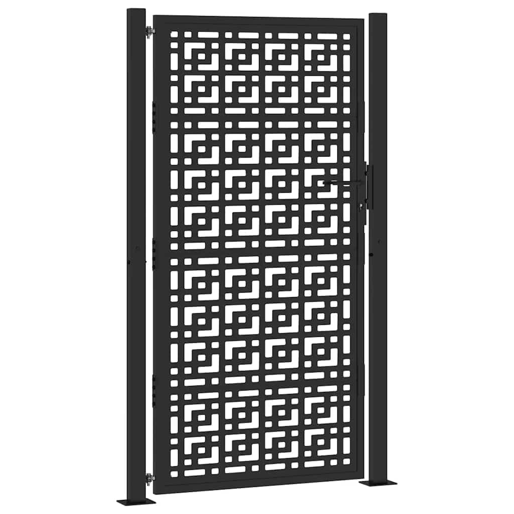 IKAYAA Puerta de Jardín 105x180 cm, Puerta para Valla con Sistema de Cerradura Acero Oxidado, diseño en Cruz