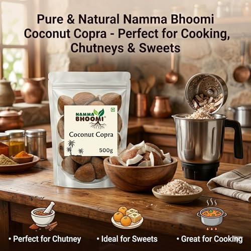 Image of Namma Bhoomi Dry Coconut Copra, 100% Natural Sun Dried, Rich Flavor, Perfect for Cooking & Sweets, 500g