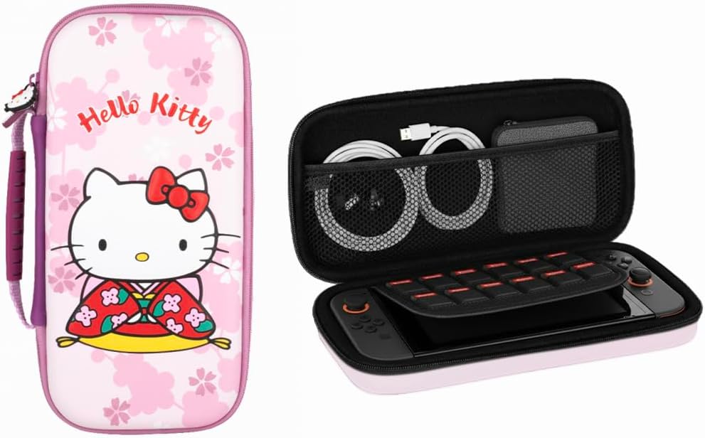 Konix Hello Kitty Funda protectora y de transporte para consola Nintendo Switch 2 – Almacenamiento para accesorios y 8 juegos – Diseño 3D – Rosa