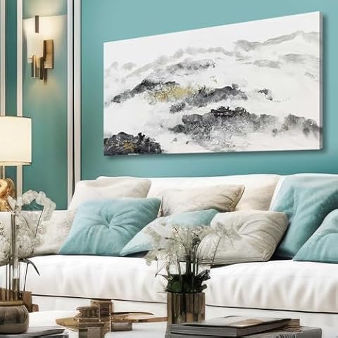 Framed Wall Art Bedroom Black and White Canvas Painting for Living Room Modern Gold Office Decor 20"x 40" Watercolor Bedroom Poster Artwork for Walls Cover