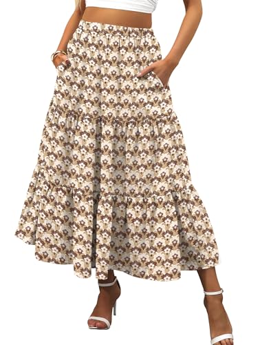 Image of ANRABESS Women's Summer Boho Flowy Swing Tiered A-Line Maxi Skirt 2026 Fashion Trendy Elastic Waist Pleated Long Beach Dress