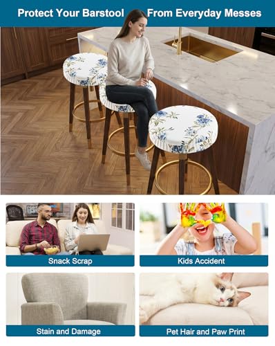 Image of CRFATOP 4 Pack Waterproof Bar Stool Covers Round Seat Slipcover,L,12 | 15-18 In Stretch Counter Cushion Protector, Washable, Pet Friendly, for Bar Kitchen Living Room Decor, No Cushion or Pad