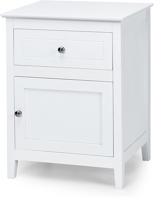 CASART Bedside Table, Wooden Nightstand Table with Drawer & Door