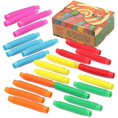 24 pack Fidget Pop Tube Toys for Kids and Adults, Pipe Sensory Tools for Stress and Anxiety Relief, Cool Bendable Multi-Color Stimming Toys Great as Gift, Party Favors, and Prizes for Fidgeters Cover