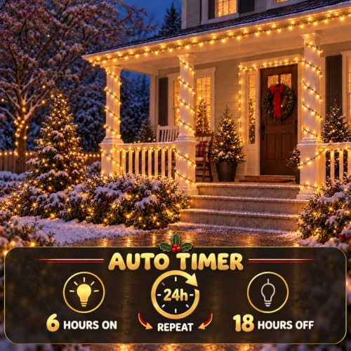 100FT Warm Christmas String Lights, Whaterproof, Timer, 8 Modes, Green Wire - image 4