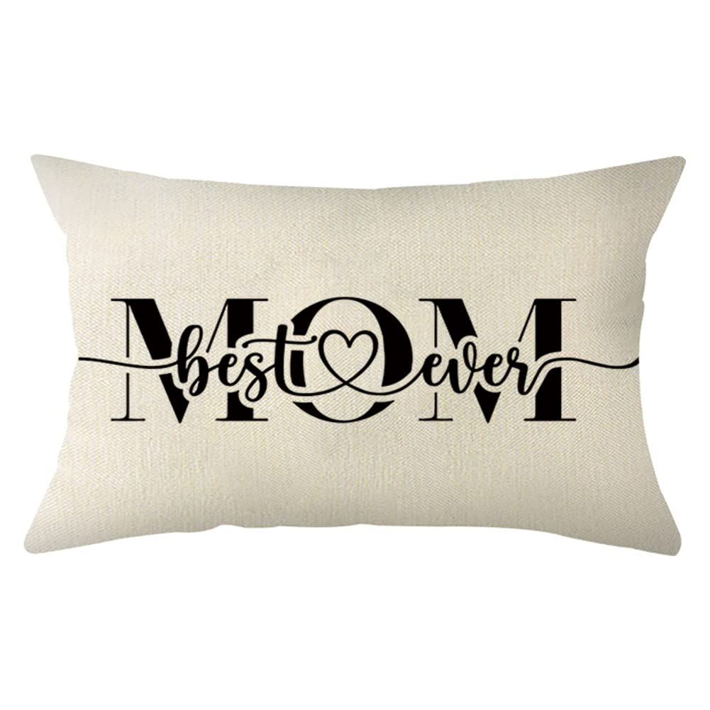 Ogiselestyle Best Mom Ever Throw Pillow Covers, 12 x 20 Inch Happy Cushion Case for Sofa Couch