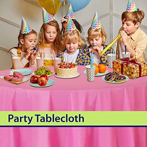 Image of Party Dimensions Pink Disposable Plastic Tablecloth for Round Tables (12 Pack) 84 inches Table Cloths for Parties, Events & Weddings, Indoors & Outdoors, Plastic Table Cover