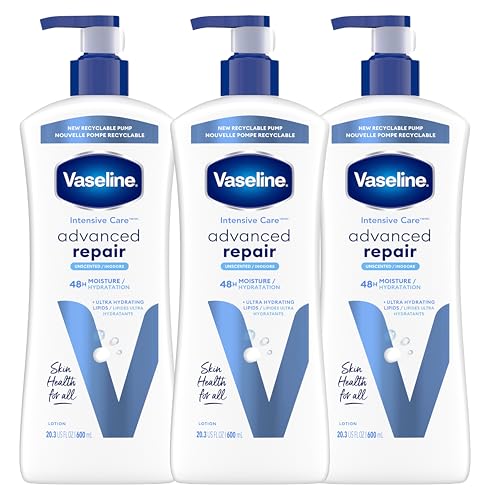 Vaseline Intensive Care Body Lotion for sensitive and dry skin Advanced Repair unscented, moisturizing cream 600 mL, Pack of 3