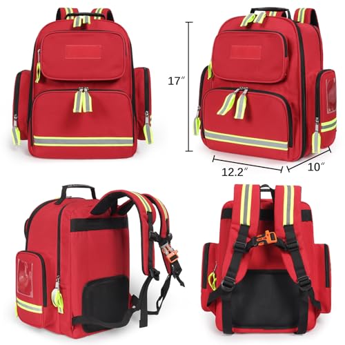Image of Gatycallaty First Aid Backpack - Multi Pocket Emergency Medical Bag for Camping, Trip, Go Bag, Sports Medicine, Trauma (Red)