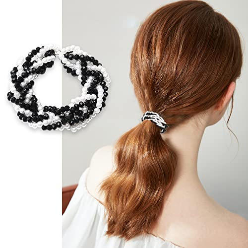 4 Pcs Hair Scrunchies Hair Ties For Women Girls, Crystal Beads Hair Ties Hair Ropes, Bead Ponytail Holders Boho Hair Elastics Ties Handmade Hair Bands For Women And Girls Rubber Bands #TOP3