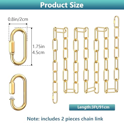 Image of garini 3 Feet Gold Light Fixture Chain, Metal Pendant Chandelier Chain, with 2 Peice Detachable Link