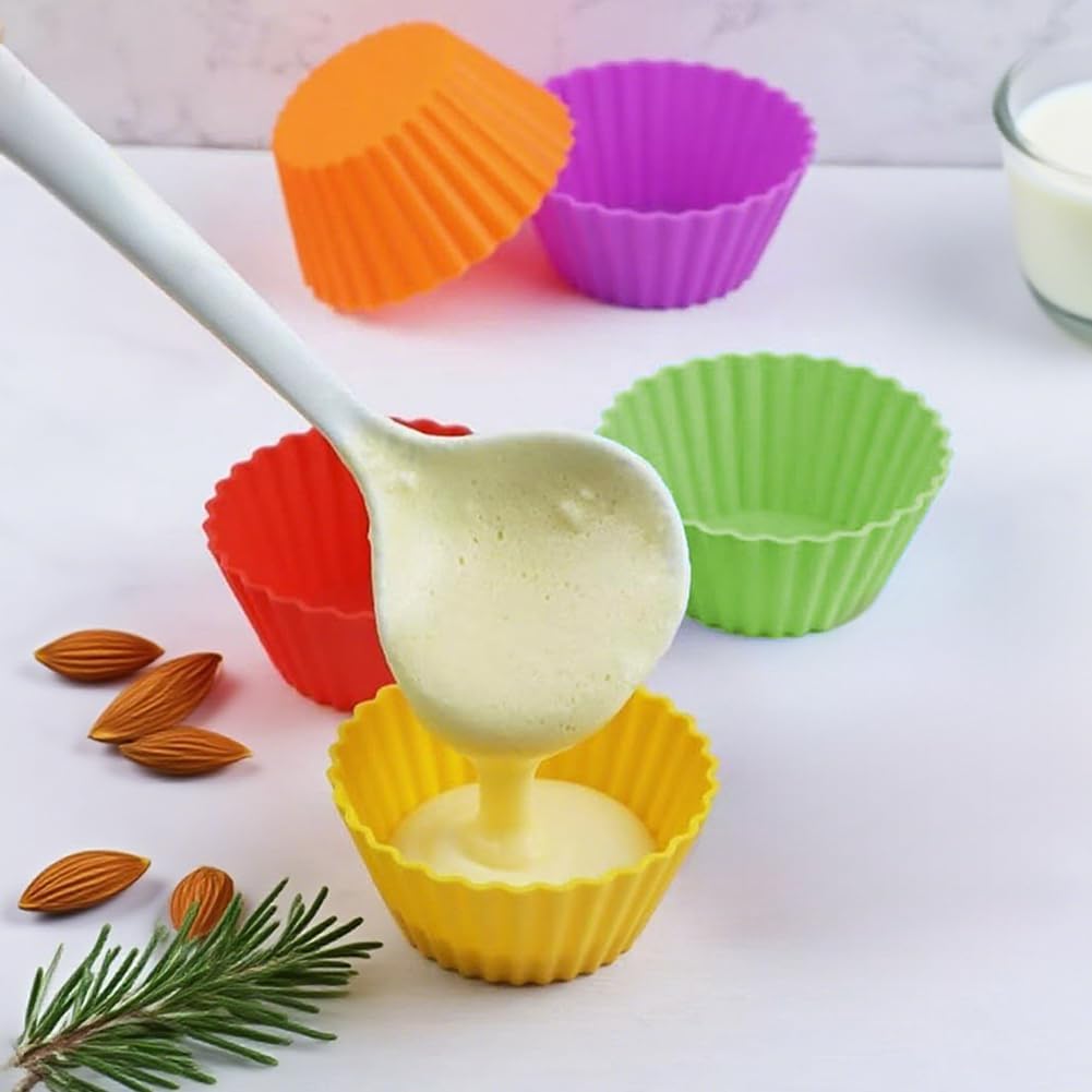 12-Pack Silicone Baking Cups - Reusable Non-Stick Cupcake Liners, Oven & Dishwasher Safe