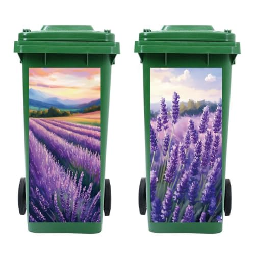 Image of Peacoblue Wheelie Bin Stickers 2 Sheets Lavender Sticky Dustbin Stickers Decals, 15 inch x 32 inch Waterproof Large Wraps for Trash Cans Bins Fridges Door Wall Garden Outdoor Indoor Patio Decor