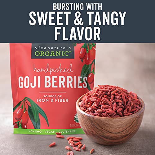 image for Viva Naturals Organic Dried Goji Berries - Non-GMO and Vegan Goji Berr