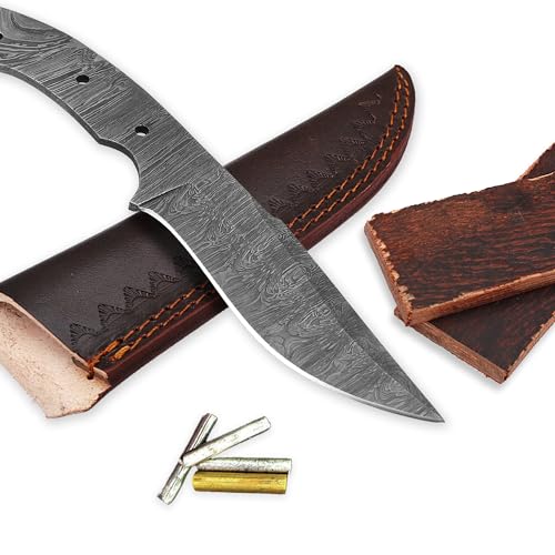 ColdLand Damascus Knife Making Kit DIY Handmade Kit Includes Blank Steel Blade, with Sheath, Handle Scales for Knife Making Supplies NB102