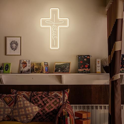 Image of Cross Neon Signs Jesus Neon Signs LED Wall Decor for Bedroom Living Room Weddings, Dimmable Light Sign for Home Decor, Religious Events, Christmas Easter Celebrations Gifts (Jesus Cross)