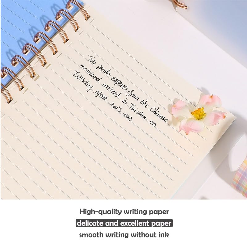 Image of Aesthetic Spiral Notebook Set, A5 Size Journal Diary with Sticky Notes, 100 Sheets, Ruled Notebooks for Boys & Girls, Cute Kawaii Stationery (Multicolor) (Pack-1) (A)